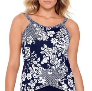 Swim Solutions Rosie Naut Printed‎ Crisscross Hem Underwire Tankini Blue 12